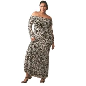 AFRM Anthropologie Long Sleeve Off The Shoulder Mesh Animal Print Maxidress: 2X